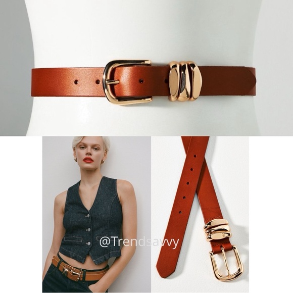 Anthropologie Accessories - ANTHROPOLOGIE Structured Keeper Leather Belt Honey Gold NWT